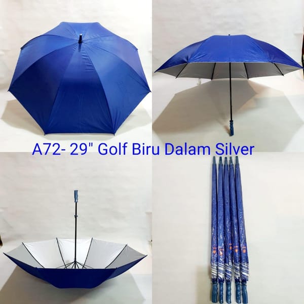 Jual payung promosi polos golf biru lapis silver