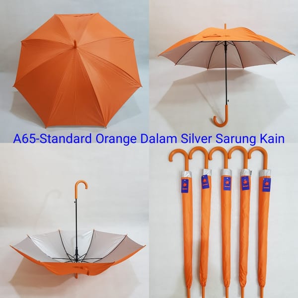 Jual payung promosi standard tongkat orange silver sarung kain