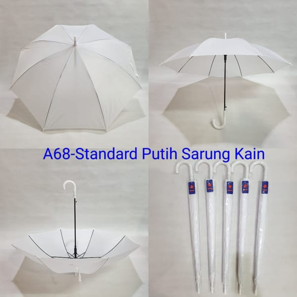 Jual payung promosi polos tongkat standard putih sarung kain