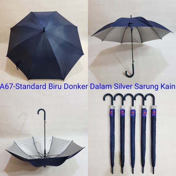 Jual payung promosi polos tongkat standard biru dongker silver sarung kain