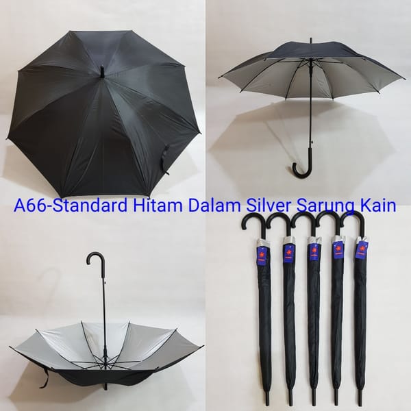 Jual payung promosi polos tongkat standard hitam silver sarung kain