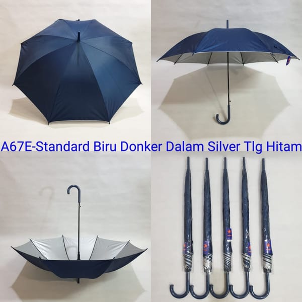 Payung promosi polos tongkat standard dewasa navy silver
