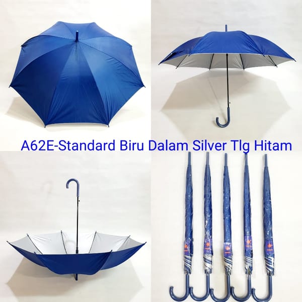 Payung promosi polos tongkat biru silver