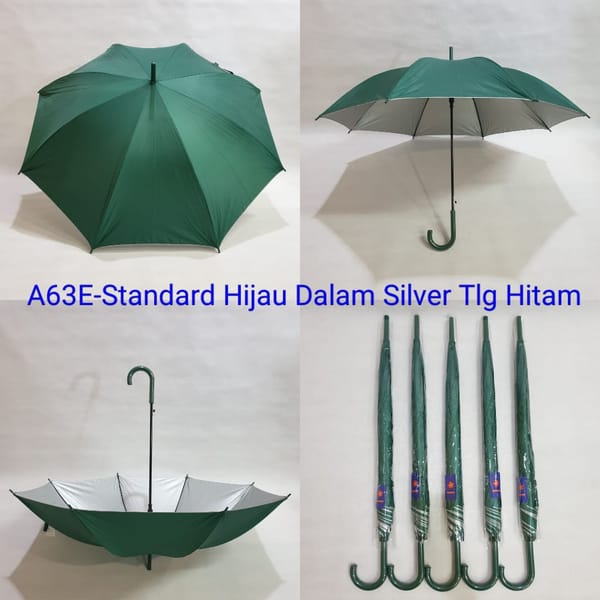 Payung promosi polos tongkat hijau silver