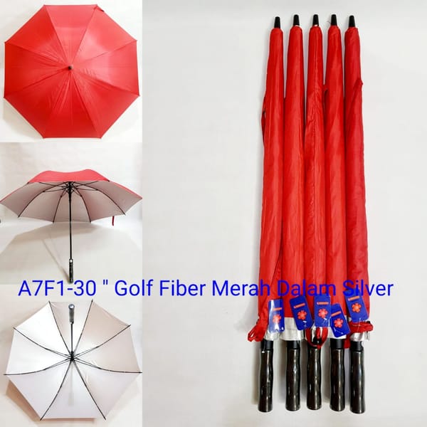 Payung promosi polos golf jumbo fiber merah silver