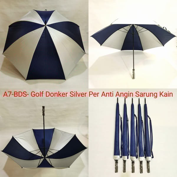 Payung promosi polos golf kombinasi biru dongker silver