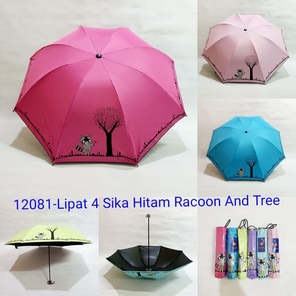 Payung promosi lipat 3 motif racoon Sakura