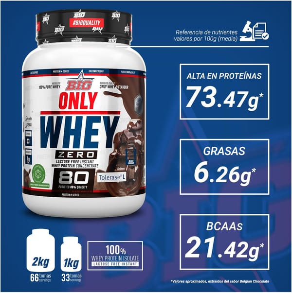BIG Only Whey Zero Cacaolat - Whey Protein - Proteína em pó para construção e recuperação muscular - Matéria-prima premium - Proteína de soro de leite sem lactose, sem açúcar e sem grumos (1 kg, BigCrac)