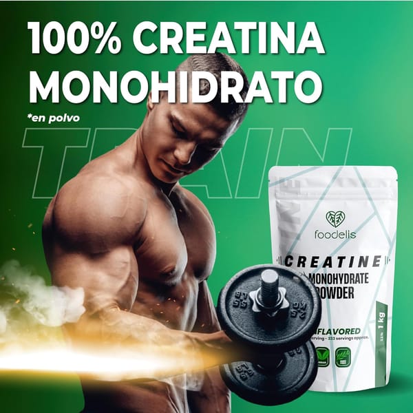 Creatina Monohidratada em Pó Foodelis 1kg/333 doses, 100% creatina monohidrato micronizada - sem sabor - pura e sem aditivos - Não-OGM - alta solubilidade, inclui doseadores