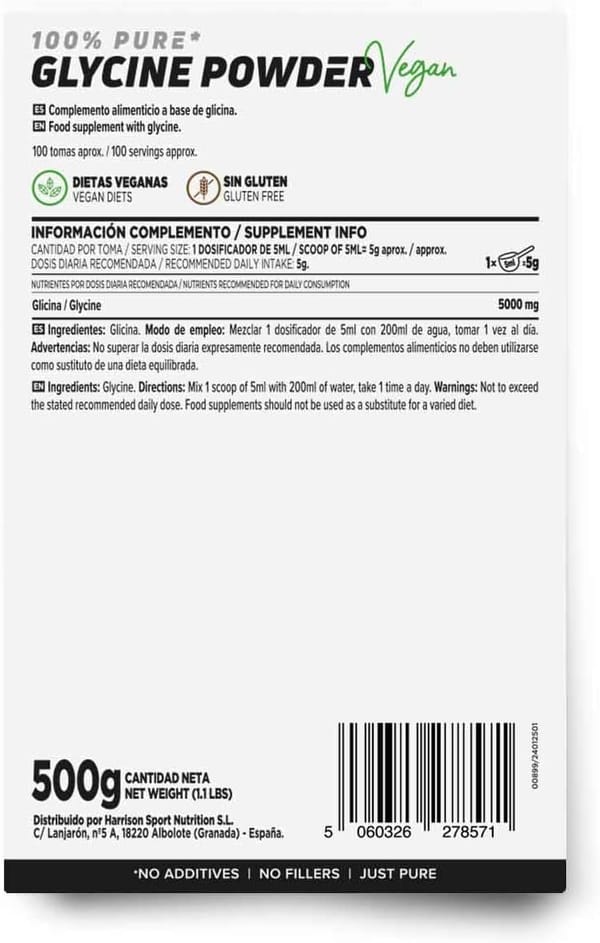 HSN Glycine em Pó 100% Pura - glicina - Glycine Powder Sem adição ou excipiente, Não-OGM, vegano, sem glúten