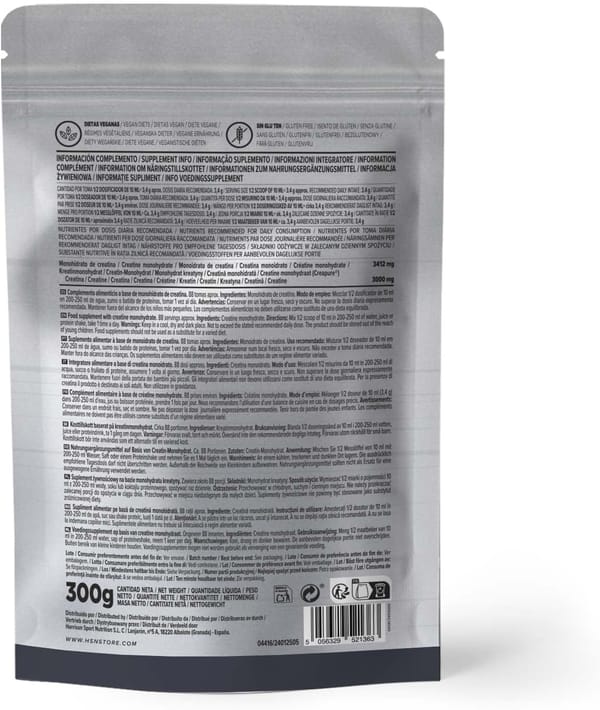 Creatina Excell 100% Pura HSN - em pó sem sabor 300 g | 100% monohidrato de creatina microfibra, não inclui doseador, sem adição e livre de poluentes, não-OGM Vegan, sem glúten Creatina Excell 100% Pura HSN - em pó sem sabor 300 g | 100% monohidrato de creatina microfibra, não inclui doseador, sem adição e livre de poluentes, não-OGM Vegan, sem glúten
