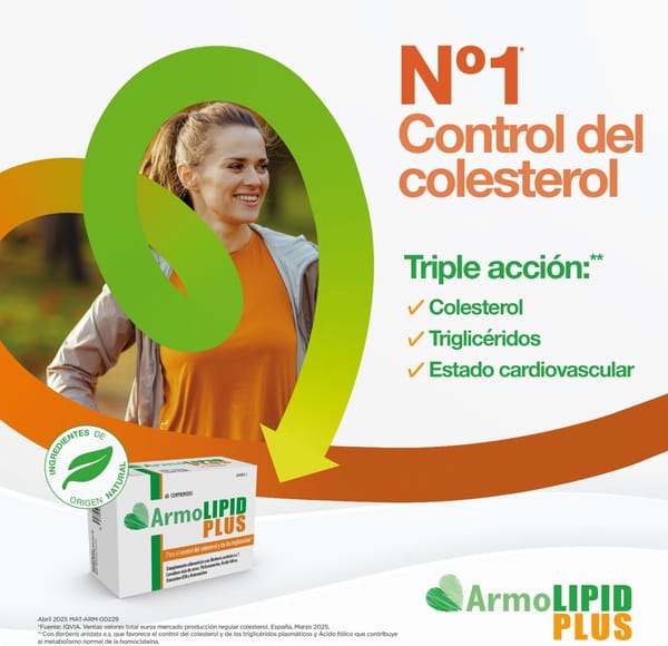 ArmoLIPID PLUS - Complemento alimentar para o controlo do colesterol e dos riglicéridos, com levedura vermelha de arroz, berberina, coenzima Q10, astaxantina e ácido fólico, 60 comprimidos