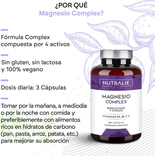 Magnésio Complex Nutralie - Citrato de magnésio 1545 mg magnésio bisglicinato 600 mg - Reduz o cansaço e a fadiga, alivia as articulações e músculos, magnésio alta biodisponibilidade, 120 cápsulas Nutralie