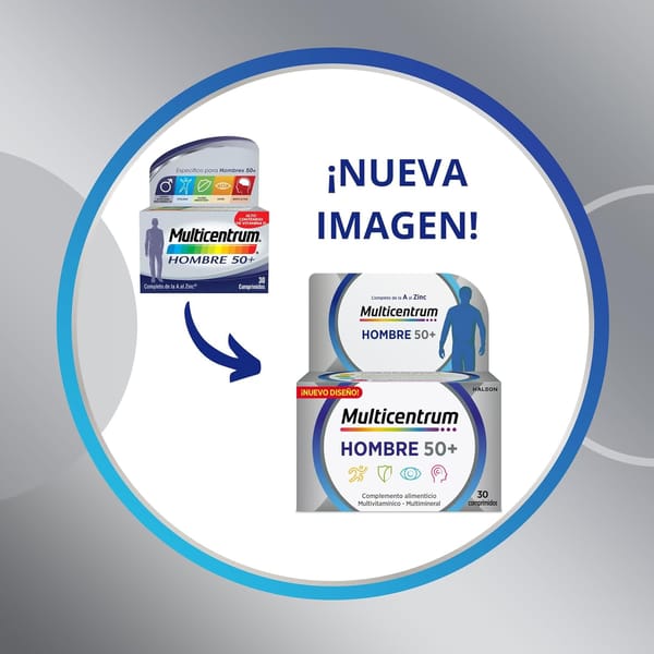 Multicentrum Homem 50 complementos alimentares multivitamínicos e multimineral para homens 50 +, com magnésio e vitamina C, sem glúten, 90 comprimidos