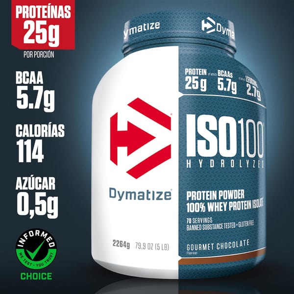 Dymatize ISO100 Hydrolyzed - Dymatize ISO 100 Hydrolyzed Gourmet Chocolate 2264 g - Hidrolizado de proteção de soro Whey isolado em pó