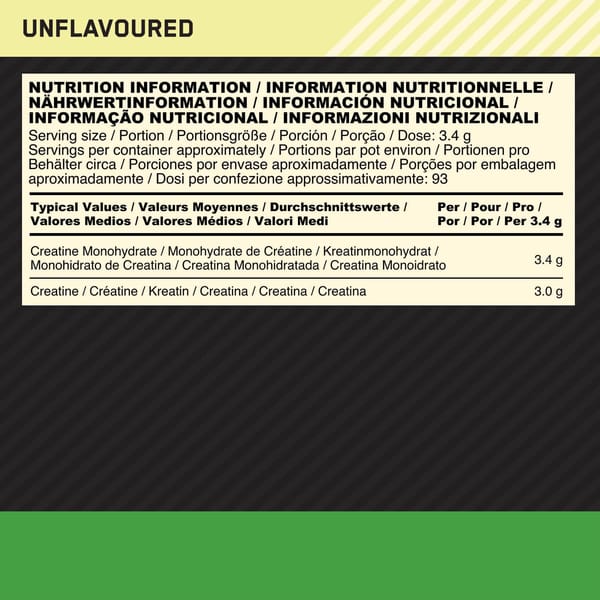 Creatina Micronizada Optimum Nutrition - Creatina micronizada em pó, sem sabor, 317 g, 93 serviços