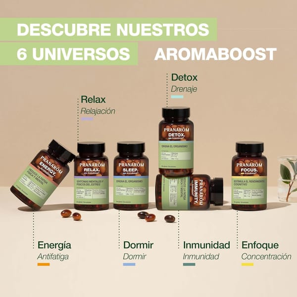 Mantém um sistema imunitário saudável: Projetado para garantir o bom funcionamento das defesas do organismo, a Aromaboost IMMUNITY combina extratos de plantas e vitaminas, enriquecidos com óleos essenciais 100% naturais, puros e integrais do laboratório Pranarôm. Uma SINERGIA única: Aromaboost IMMUNITY é formulado com uma mistura exclusiva de extratos de plantas que incluem Equinácea, vitaminas B9, B12 e D3, potenciadas pelos óleos essenciais puros e integrais de Ravintsara, gengibre e cravo, criando uma sinergia poderosa para apoiar o sistema imunológico. . Uma formação saudável: Aromaboost IMMUNITY tem uma composição com 99,9% de ingredientes de origem natural, sem açúcar e sem glúten. Este suplemento de saúde não acarreta risco de dependência ou efeitos colaterais. Completamente o seu RITUAL de saúde: Para otimizar os resultados, pode combinar as cápsulas Aromaboost IMMUNITY com o Roll-on IMMUNITY, um gesto simples e instantâneo para reforçar a imunidade a qualquer hora do dia. PRANAROM, A ciência dos óleos essenciais: O laboratório Pranarôm, especialista em óleos essenciais, oferece soluções inovadoras e naturais projetadas a partir de óleos essenciais quimiotipados 100% puros, integrais e orgânicos.