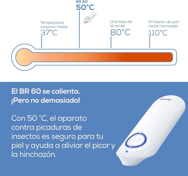 Curador de picadas de insetos Beurer BR 60 - Beurer BR 60 Dispositivo para o tratamento de mordidas e picadas de insetos, alivia a coceira e o inchaço sem produtos químicos, pequeno e gerenciável