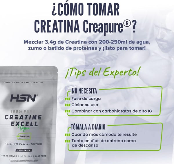 Creatina Excell 100% Pura HSN - em pó sem sabor 300 g | 100% monohidrato de creatina microfibra, não inclui doseador, sem adição e livre de poluentes, não-OGM Vegan, sem glúten Creatina Excell 100% Pura HSN - em pó sem sabor 300 g | 100% monohidrato de creatina microfibra, não inclui doseador, sem adição e livre de poluentes, não-OGM Vegan, sem glúten