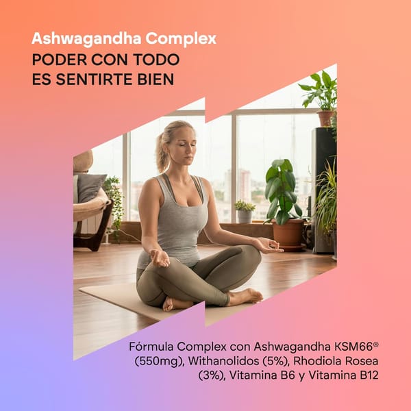 Ashwagandha Complex Nutralie - Ashwagandha KSM-66 Pura - Rhodiola Rosea Vit B6 B12 - potente Ginseng indiano BIO-disponível - Ginseng índio natural com 5% de Whitanólidos e vitaminas B6 e B12-60 cápsulas veganas Nutralie