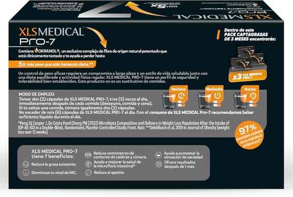 XLS Medical Pro-7 - Pack de 3 meses de tratamento (540 comprimidos). Origem natural. Perde até 5 vezes mais peso do que apenas fazendo dieta