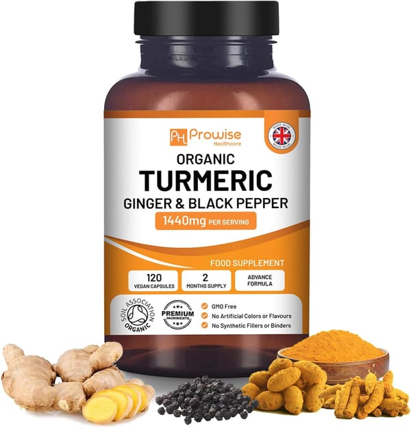 Cúrcuma Orgânica com Gengibre e Pimenta Preta - Cúrcuma curcumina 1440 mg com pimenta preta e gengibre I 120 cápsulas de açafrão veganas de alta resistência (fornecimento de 2 meses) I Fabricado no Reino Unido pela Prowise Healthcare
