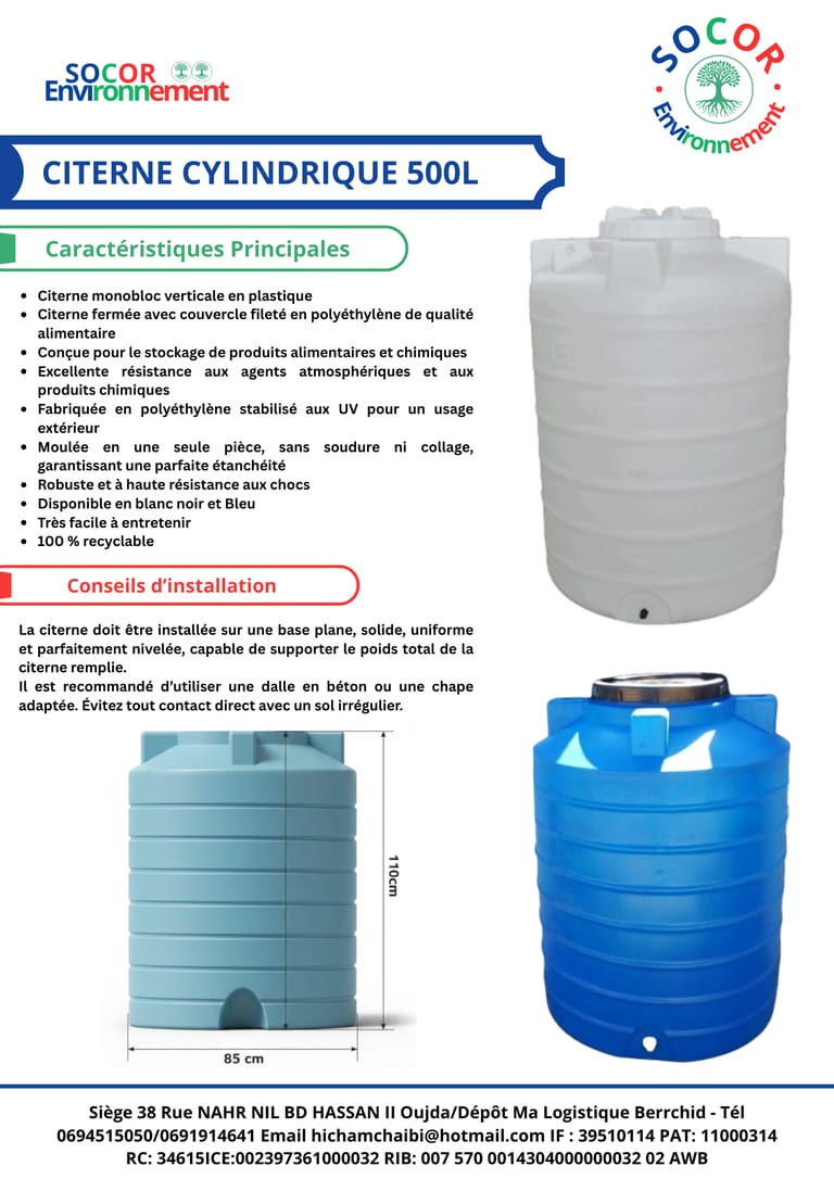 la fiche technique 500L Verticale