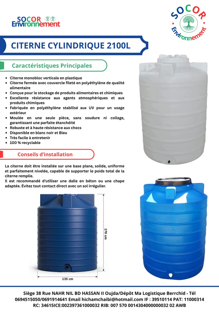 la fiche technique 2100L Verticale