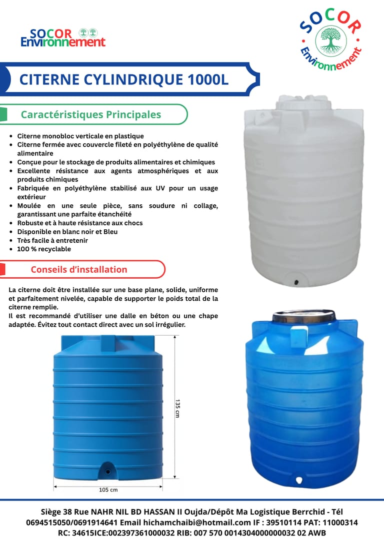 la fiche technique 1000L Verticale