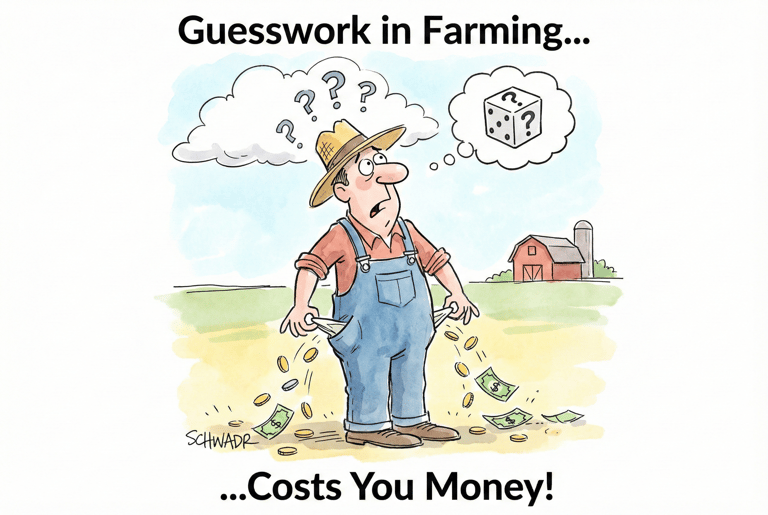 Cartoon Farmer realizing guessing cost money Cartoon Farmer realizing guessing cost money