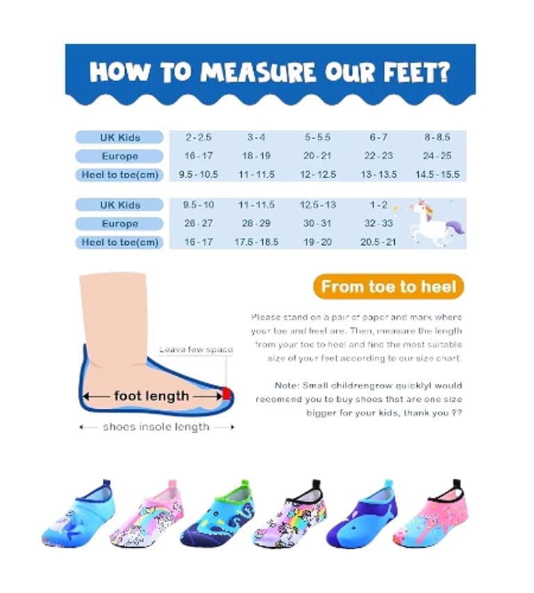 Water shoes for kids - Size chart Water shoes for kids - Size chart