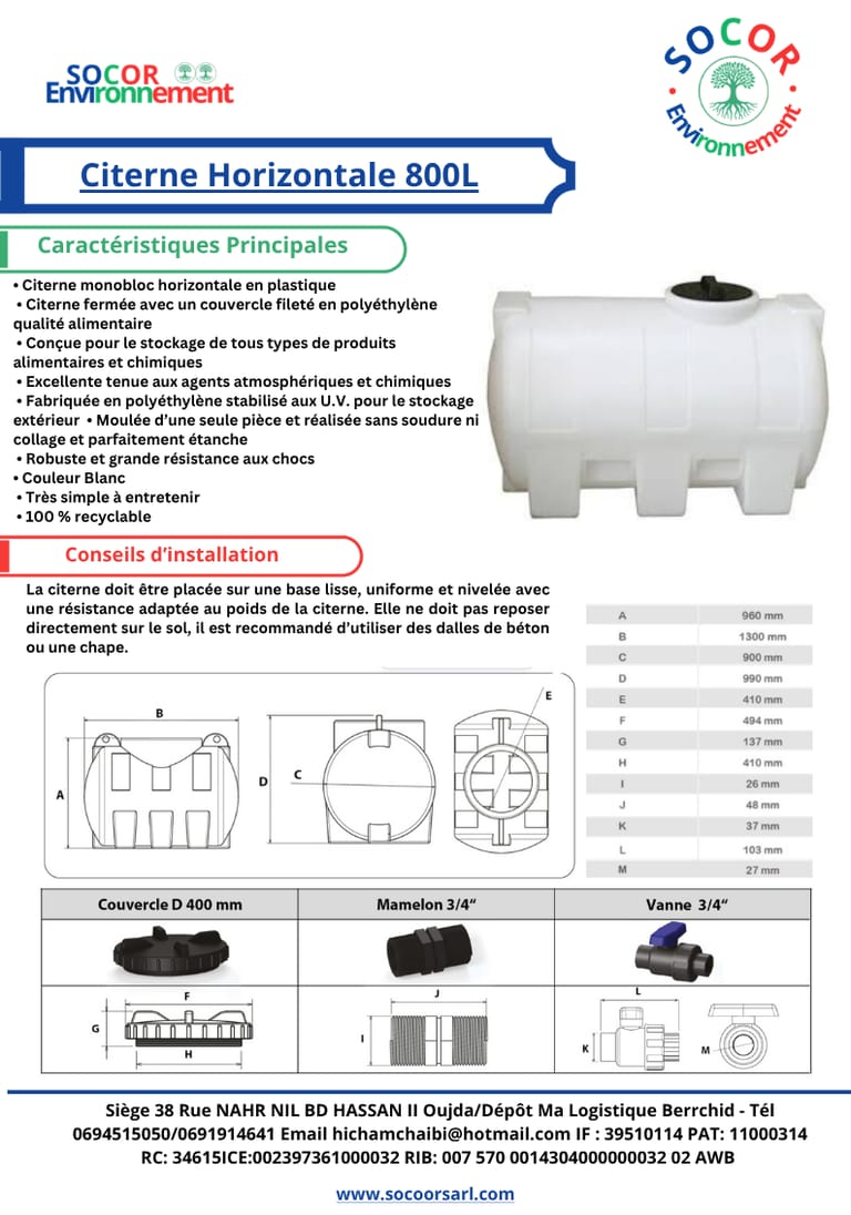 800 Litres Horizontale 800 Litres Horizontale