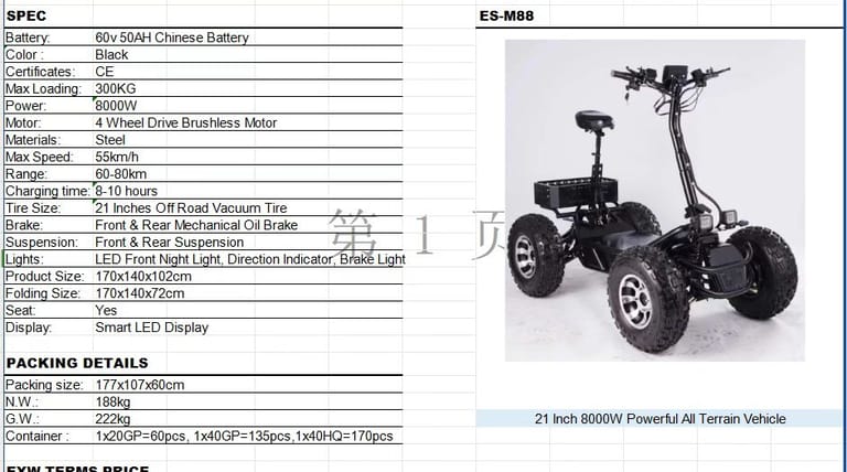 BRAND-i Police 4WD 4-Wheel E-Scooter ATV 8000W 60V 50Ah Lithium battery