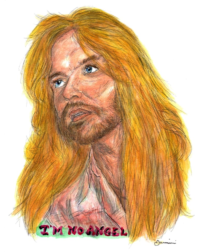 Greg Allman Music Legend, watercolor with pen and ink portrait, rockstarlegendportraits.com