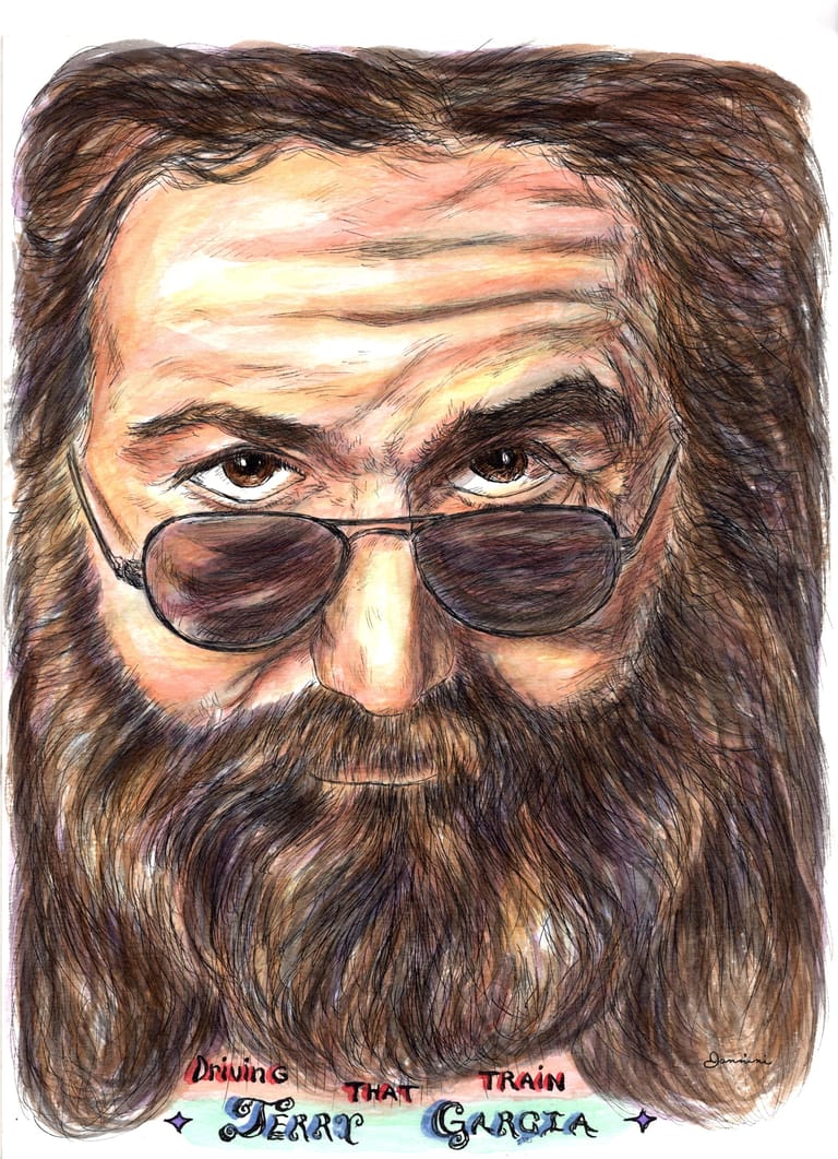 Jerry Garcia The Grateful Dead, This unique original artwork print featuring Janis Joplin, a Rock Star Legend, showcases the artist's skill in using watercolor combined with pen and ink. Measuring 11" x 14" and enhanced by a custom color mat, this piece is designed to catch the eye and stand the test of time. High-quality ink ensures vibrant colors and sharp details, while heavyweight&nbsp;matte paper provides durability, making it perfect for long-lasting enjoyment. Whether displayed in your living room, office, or personal art collection, this stunning print is a delightful tribute to one of Rock' And Roll's most beloved characters.