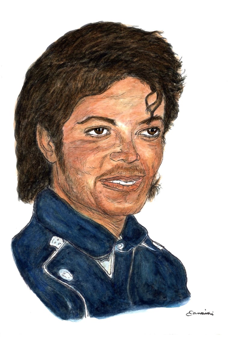 Michael Jackson Music Legend watercolor with pen and ink portrait, rockstarlegendportraits.com Michael Jackson Music Legend watercolor with pen and ink portrait, rockstarlegendportraits.com