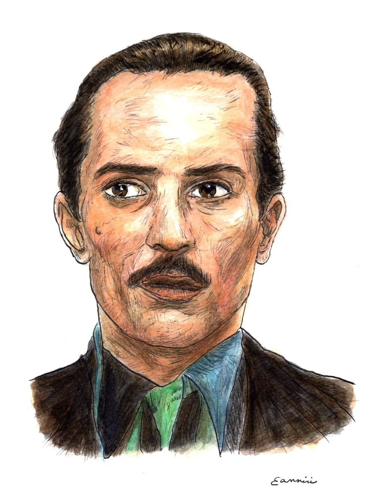 Robert De Niro Hollywood Icon, watercolor with pen and ink portrait, rockstarlegendportraits.com