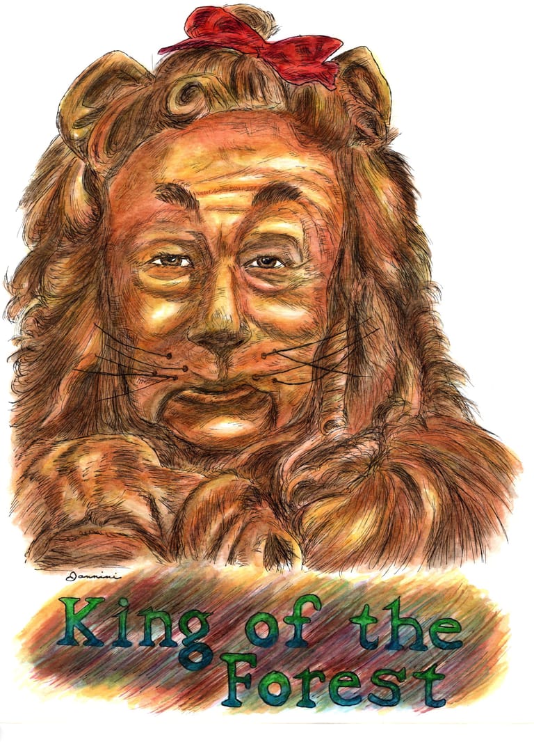 The Cowardly Lion, Wizard of Oz, watercolor with pen and ink portrait, rockstarlegendportraits.com