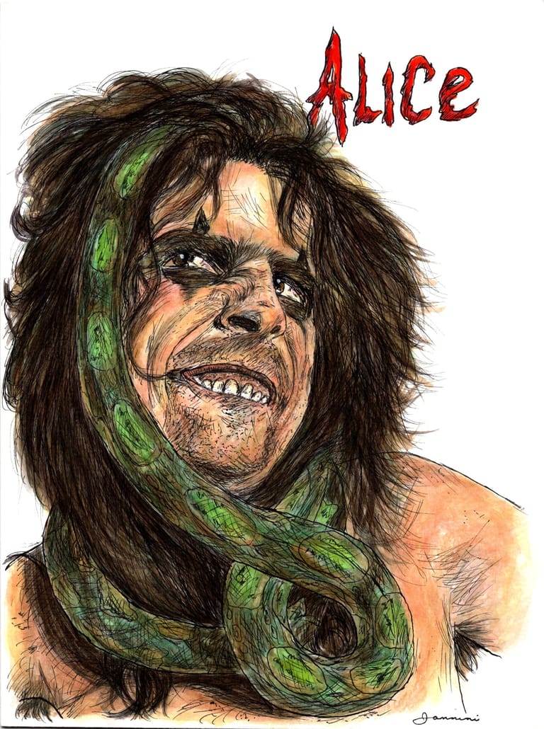 Alice Cooper Rock Star Legend watercolor with pen and ink portrait, rockstarlegendportraits.com Alice Cooper Rock Star Legend watercolor with pen and ink portrait, rockstarlegendportraits.com