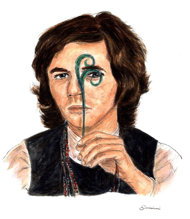 Steve Miller Rock Star Legend watercolor with pen and ink portrait, rockstarlegendportraits.com