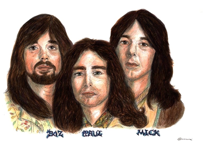 Paul Rodgers with Bad Company, watercolor with pen and ink portrait, rockstarlegendportraits.com