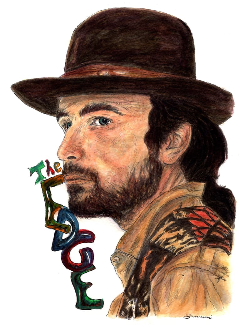 The Edge U2 Band, watercolor with pen and ink portrait, rockstarlegendportraits.com