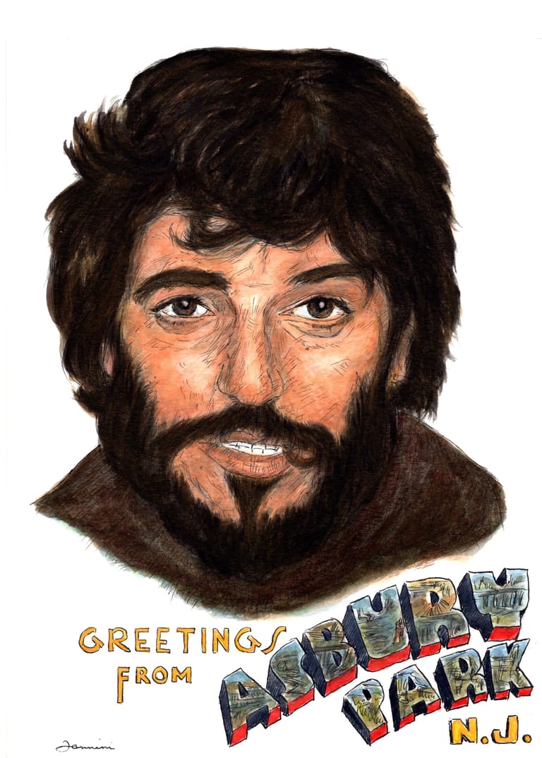 Bruce Springsteen a Music Legend, watercolor with pen and ink portrait, rockstarlegendportraits.com