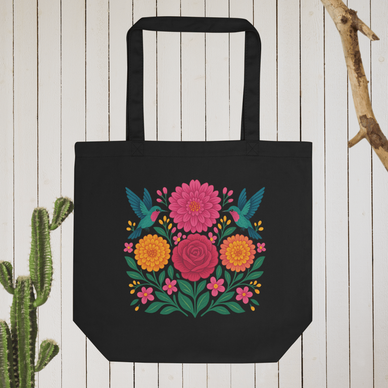 Floral Courage Eco Tote Bag with flowers and hummingbirds Floral Courage Eco Tote Bag with flowers and hummingbirds