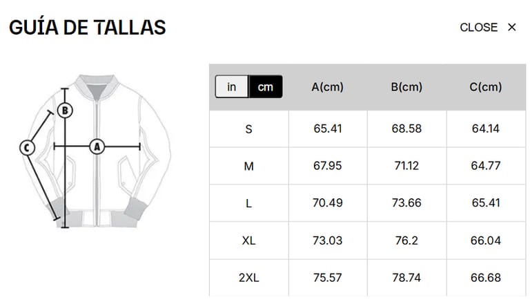Tallas Formato (cm):
