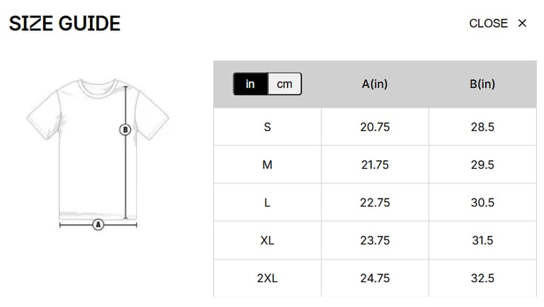 Talla Formato (in):