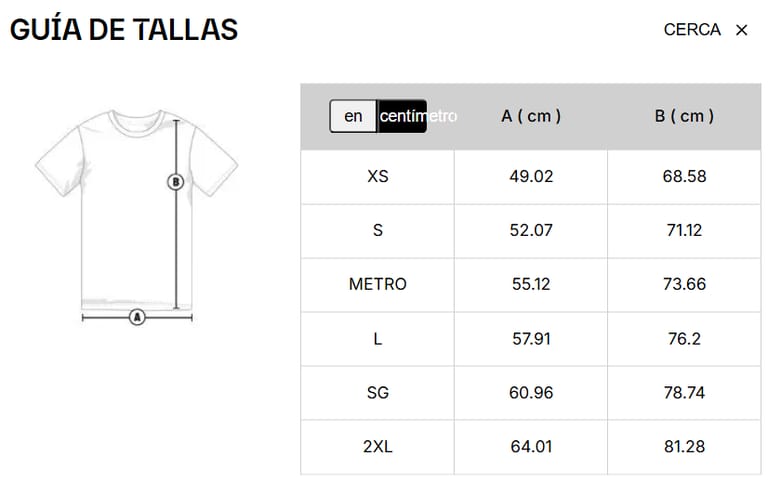 Tallas en (cm):