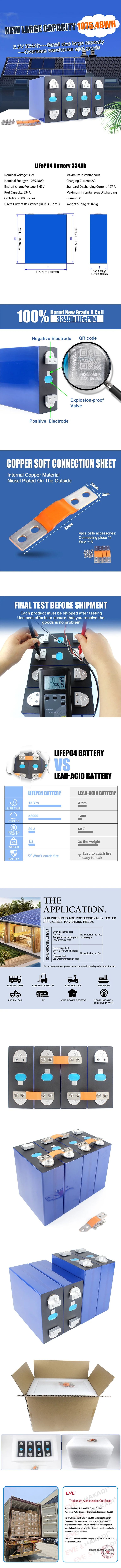 details of EVE LF334 334Ah LiFePO4 Prismatic Cell with Original Studs