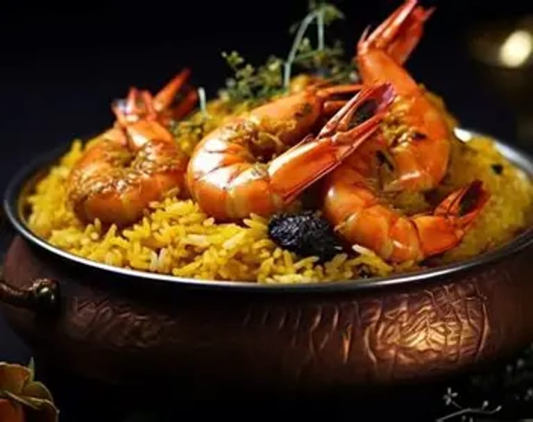 Riz sauté au crevettes et curry madras