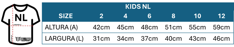 Tabela de Tamanho T-Shirt Kids